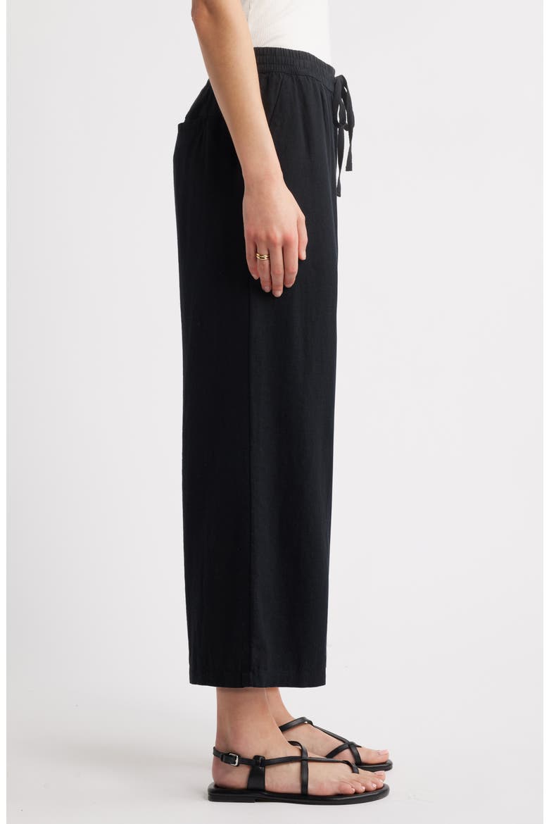 Drawstring Wide Leg Linen Blend Pants, Alternate, color, BLACK