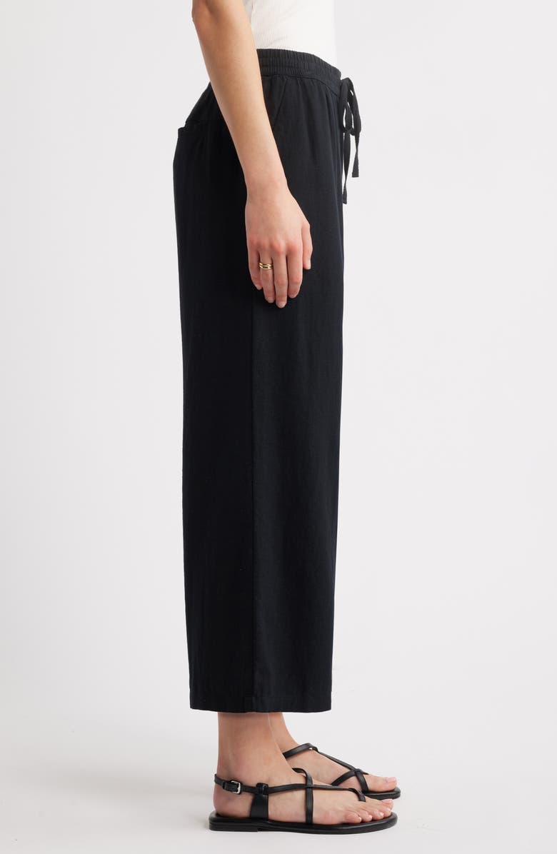 Caslon<sup>®</sup> Drawstring Wide Leg Linen Blend Pants, Alternate, color, Black