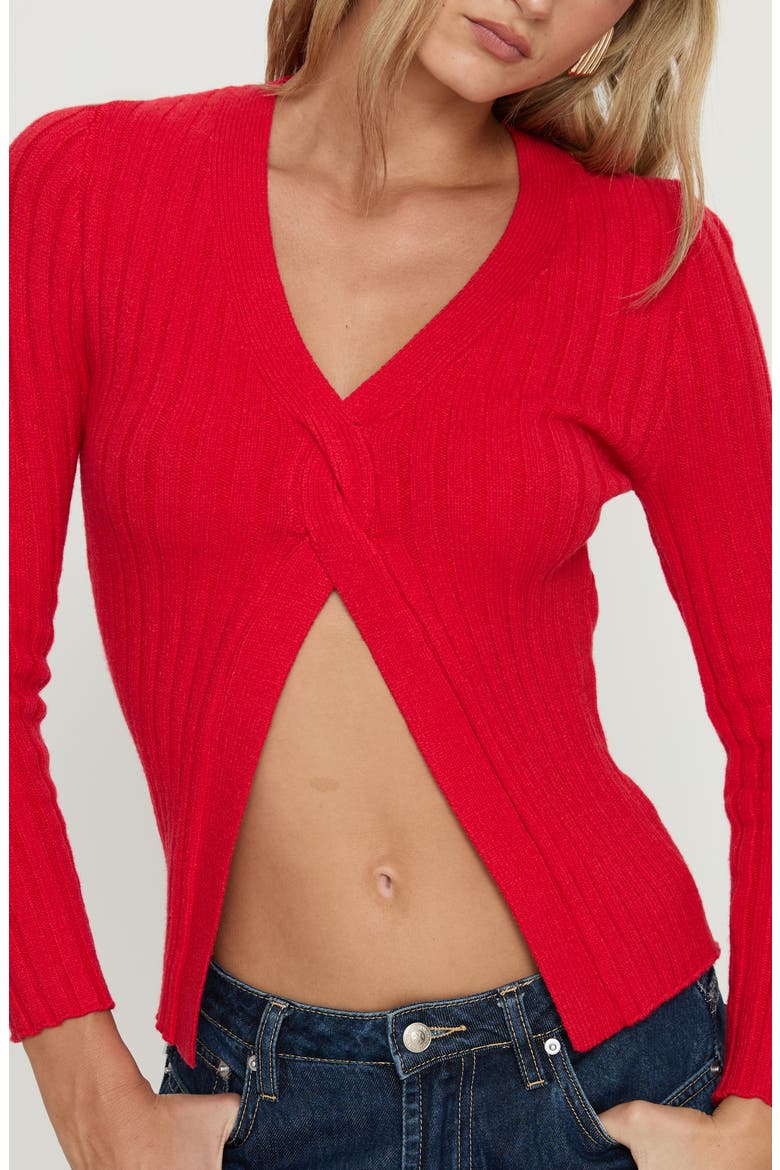 Donya Twist Detail Ribbed Top, Alternate, color, RED