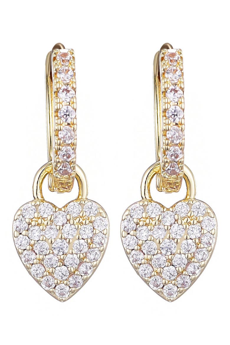 Cubic Zirconia Heart Drop Huggie Hoop Earrings, Main, color, GOLD
