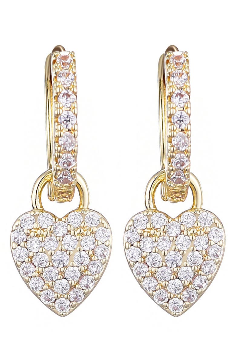 Adornia Cubic Zirconia Heart Drop Huggie Hoop Earrings, Main, color, Gold