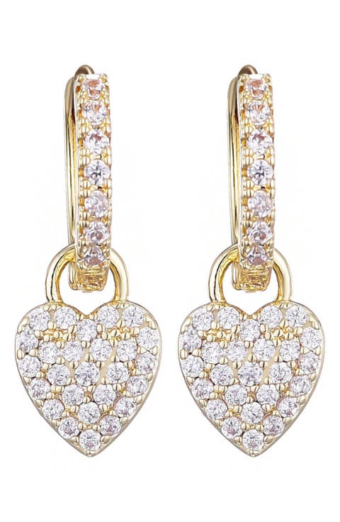 Cubic Zirconia Heart Drop Huggie Hoop Earrings