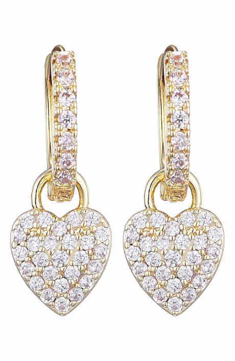 Adornia Cubic Zirconia Heart Drop Huggie Hoop Earrings
