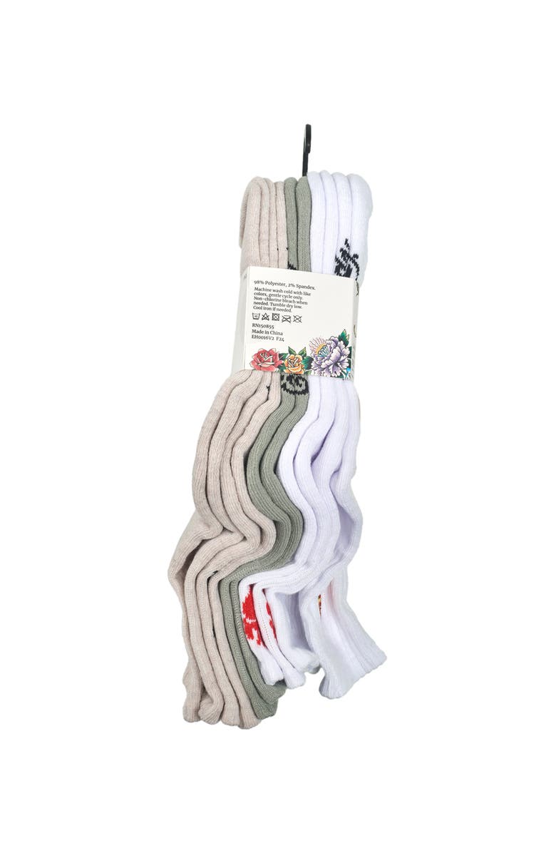 Ed Hardy Fashion full cushion Mid Crew Sock 5-Pack, Alternate, color, White Multi