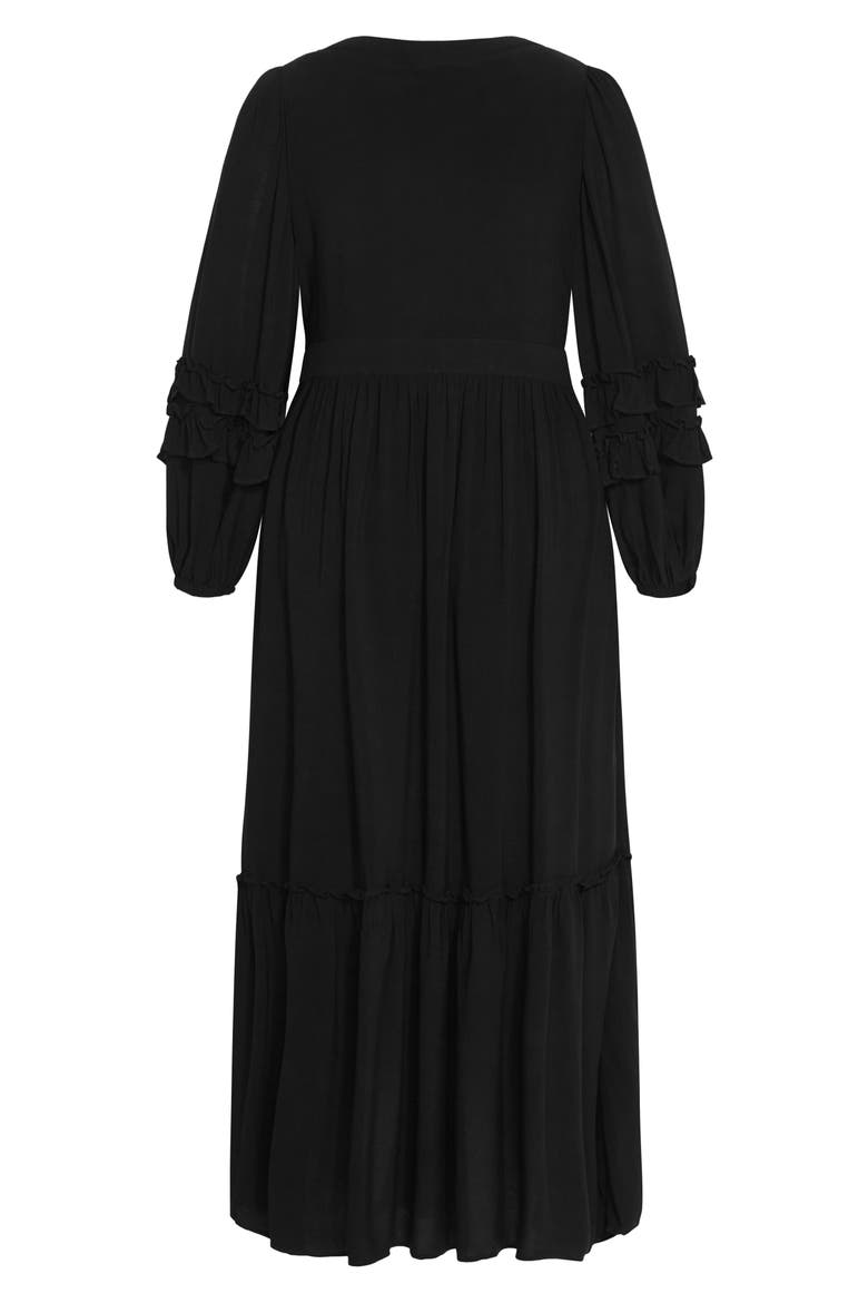 Malia Ruffle Long Sleeve Maxi Dress, Alternate, color, BLACK