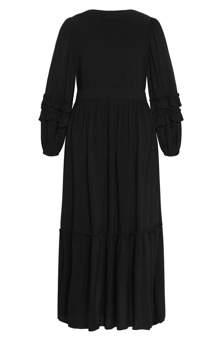 City Chic Malia Ruffle Long Sleeve Maxi Dress, Alternate, color, Black