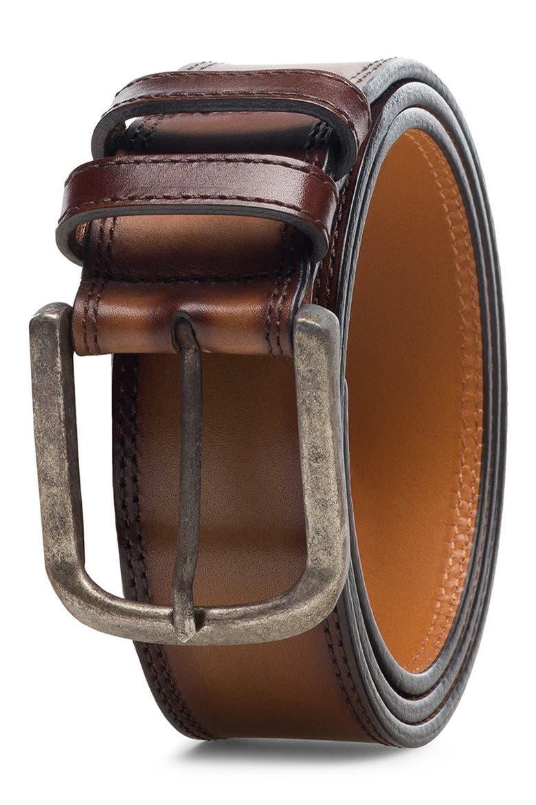 Wayne Burnished Leather Belt, Main, color, TABACO