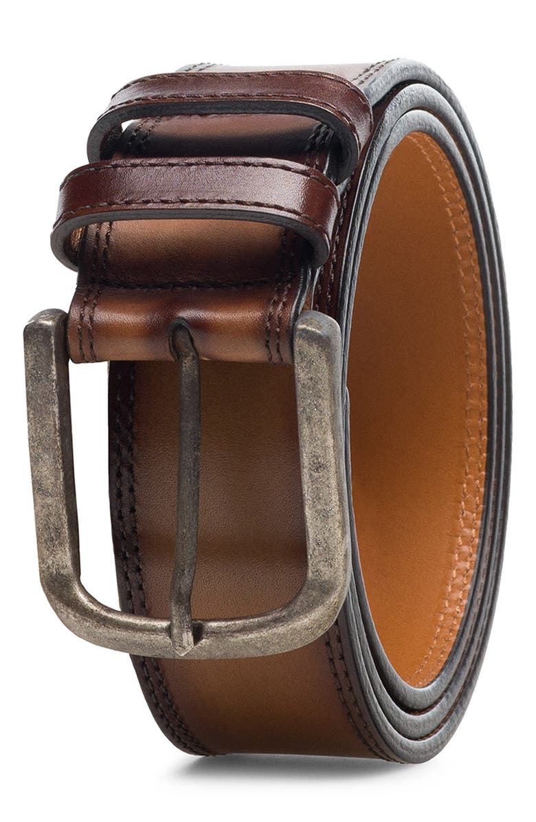 Magnanni Wayne Burnished Leather Belt, Main, color, Tabaco