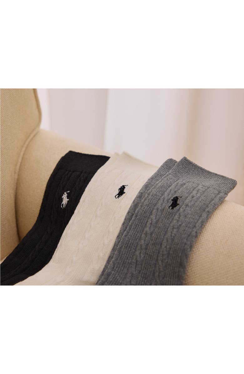 Polo Ralph Lauren Classic Assorted 3-Pack Cable Crew Socks, Alternate, color, Black/ Ivory/ Grey