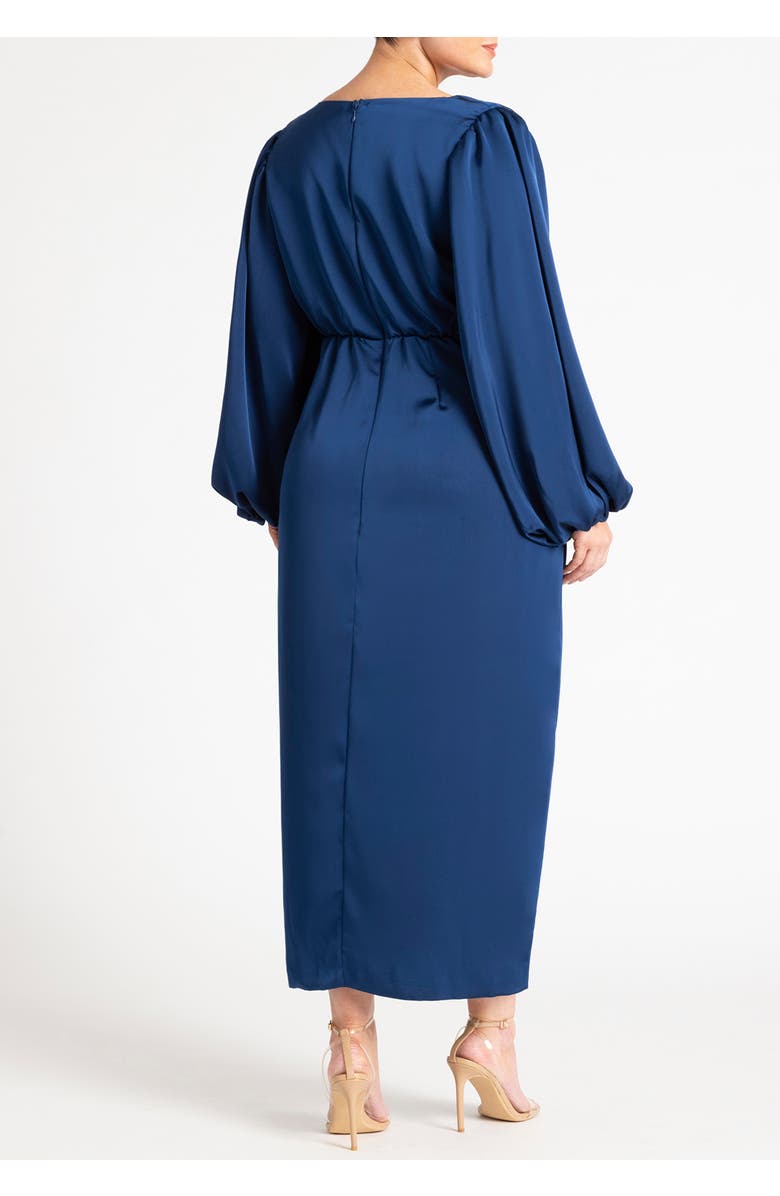 ELOQUII Satin Puff Sleeve Pleated Dress, Alternate, color, Black Onyx