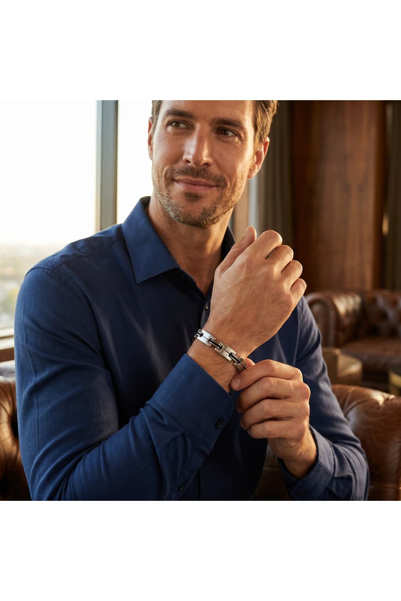 Men's Steel Polished Two Tone Black 8.5" 8.5mm Bracelet, Alternate, color, Stainless Steel