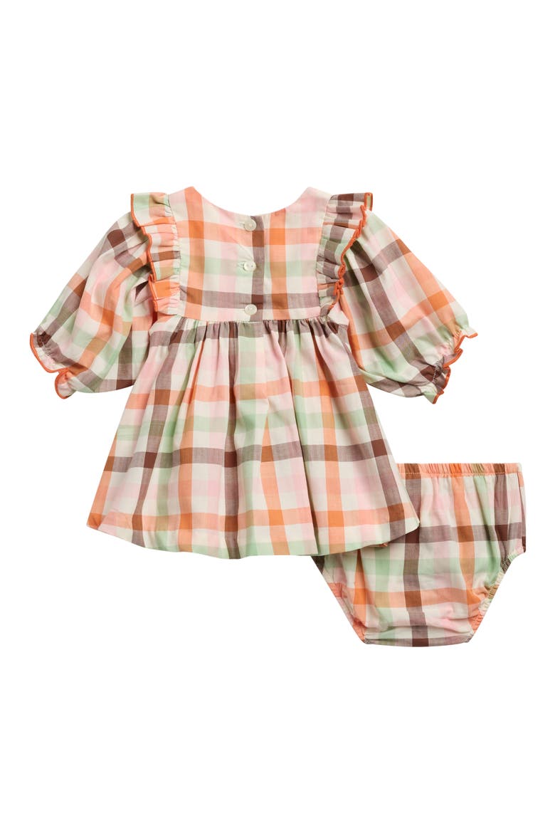 Harvest Plaid Smocked Long Sleeve Cotton Dress with Bloomers, Alternate, color, MULTI PINK