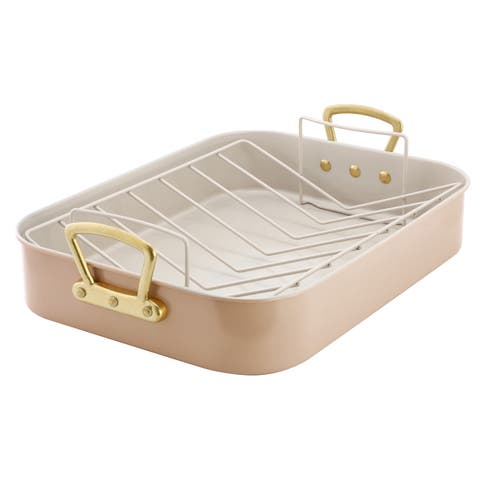 2 Piece Nonstick Steel Roaster Pan with Rack