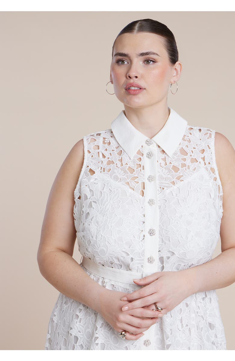 ELOQUII Lace Dress With Buttons & Collar, Alternate, color, Lucent White