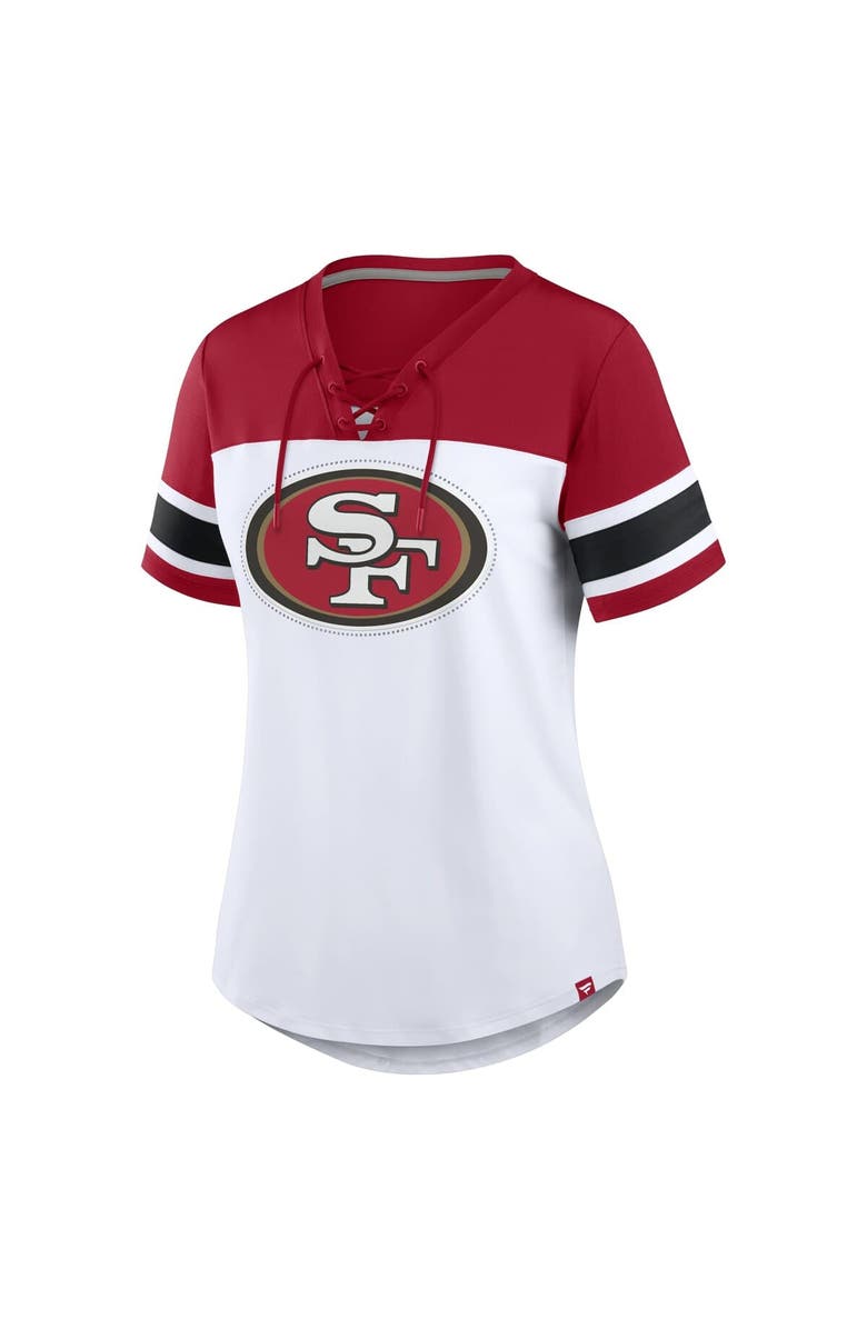 FANATICS Women's Fanatics White/Scarlet San Francisco 49ers Athena Rhinestone Lace-Up V-Neck T-Shirt, Alternate, color, White