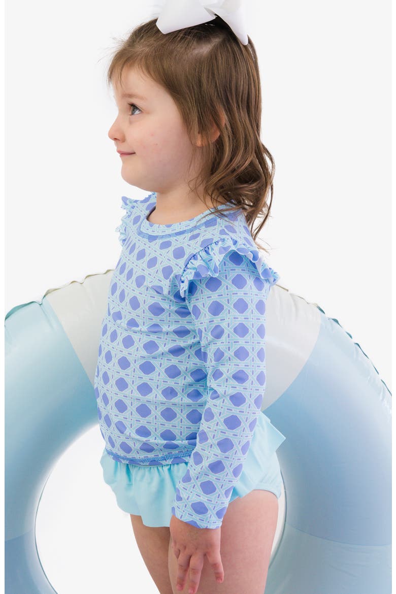 Kids' Periwinkle Ruffle Long Sleeve Two-Piece Rashguard Swimsuit, Alternate, color, BLUE