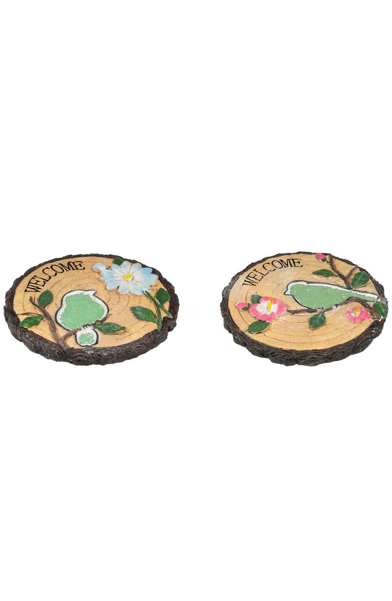 Northlight Set of 2 Welcome Birds Outdoor Floral Garden Stones 11", Alternate, color, Brown