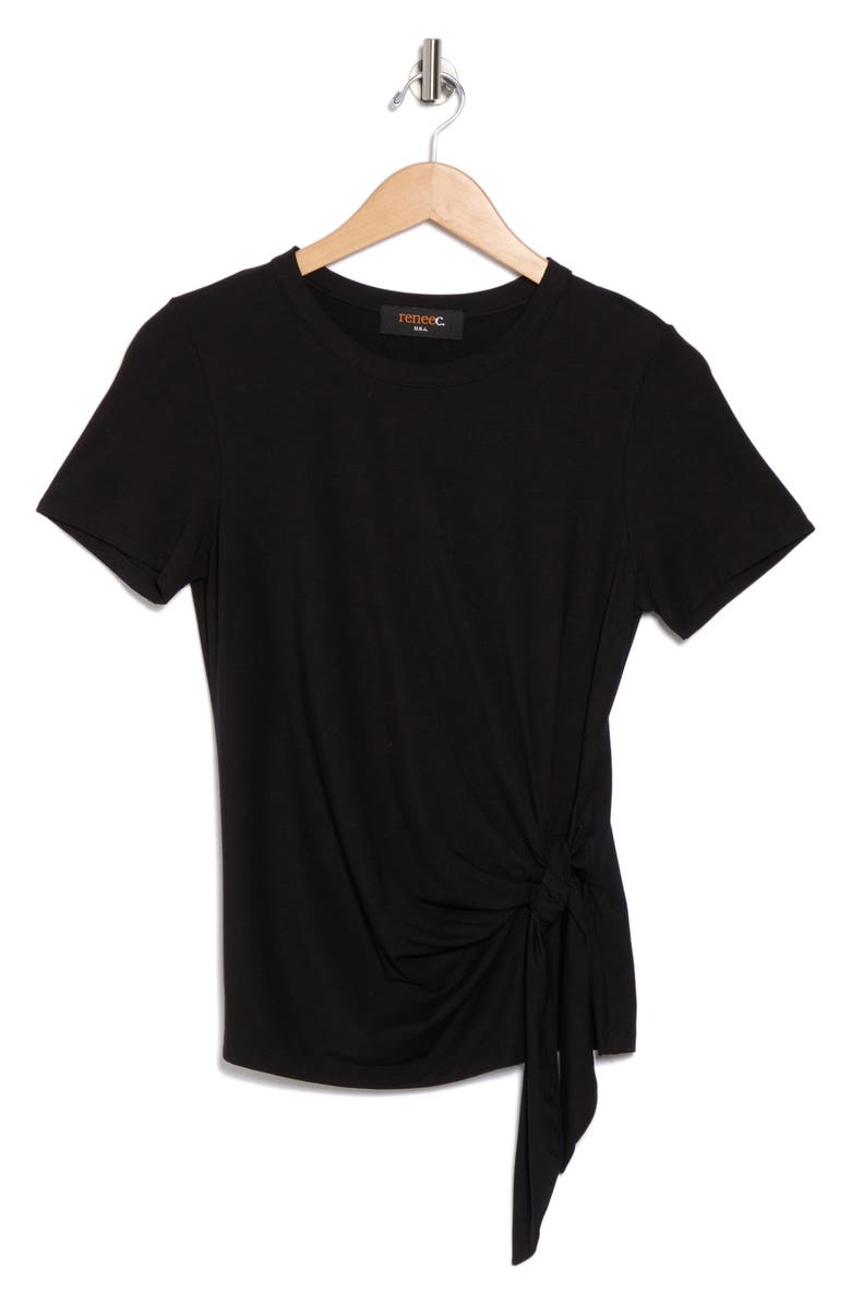 Renee C Short Sleeve Side Knot Tie Top, Alternate, color, Black