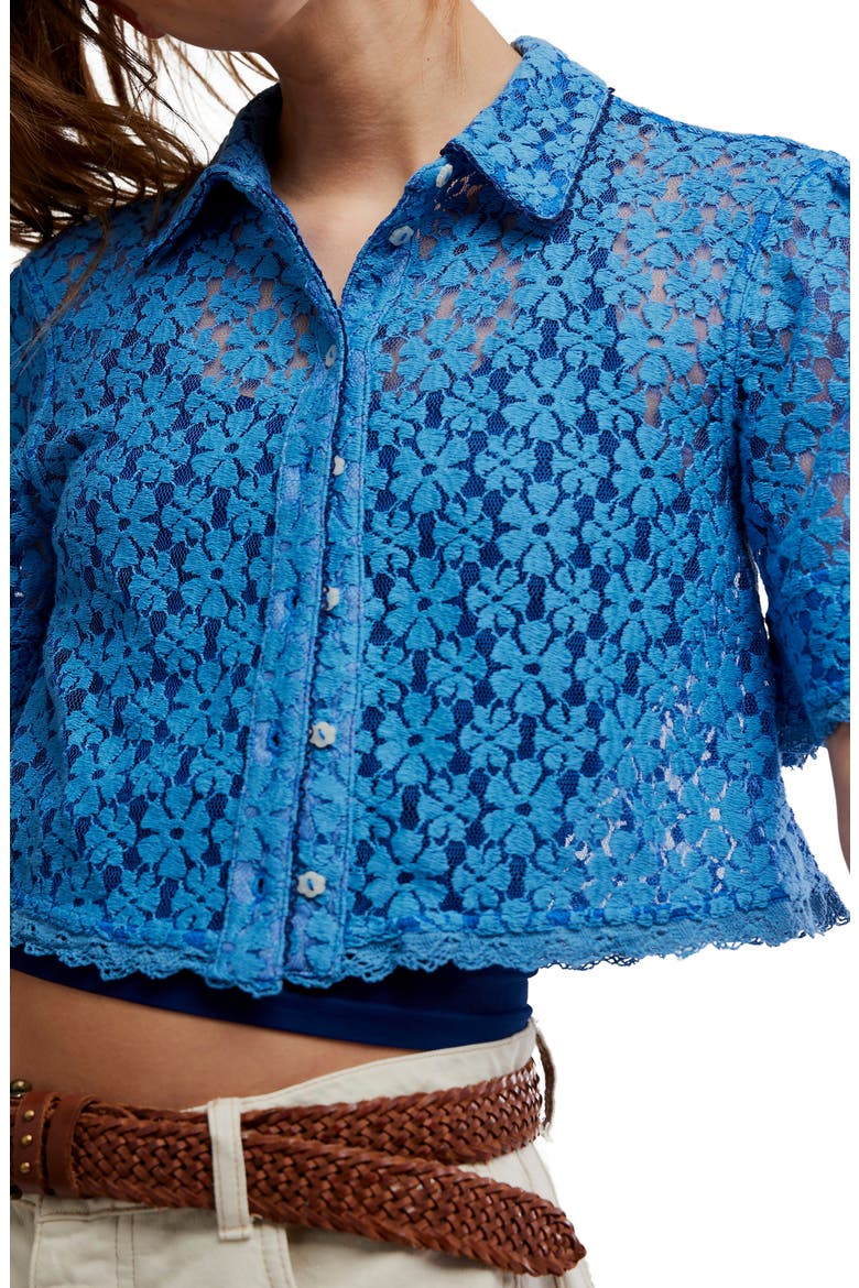Mannie Floral Lace Button-Up Crop Shirt, Alternate, color, BLISSFUL BLUE
