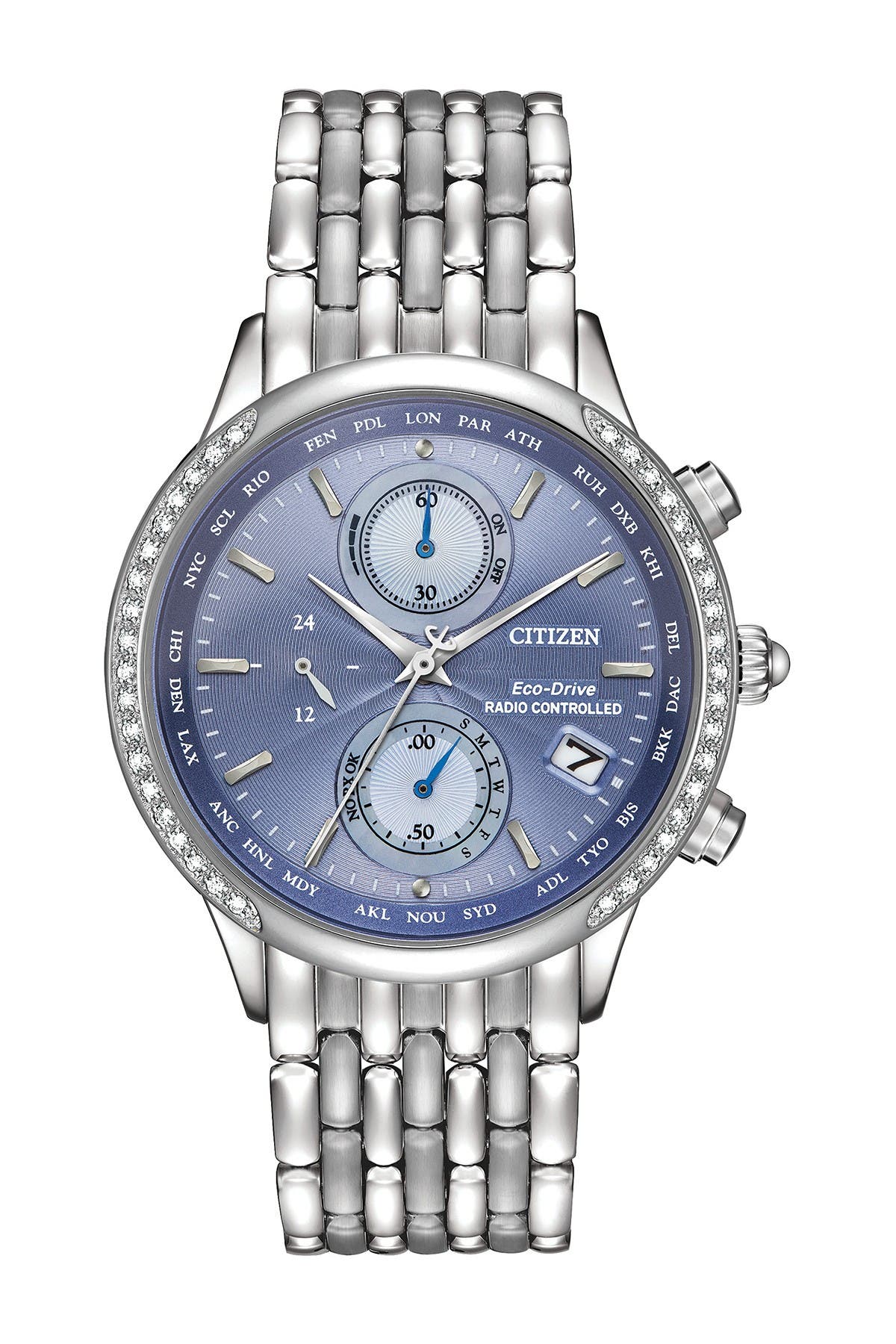 Citizen Women's Eco-Drive World Chronograph A-T Diamond-Accent Bracelet ...