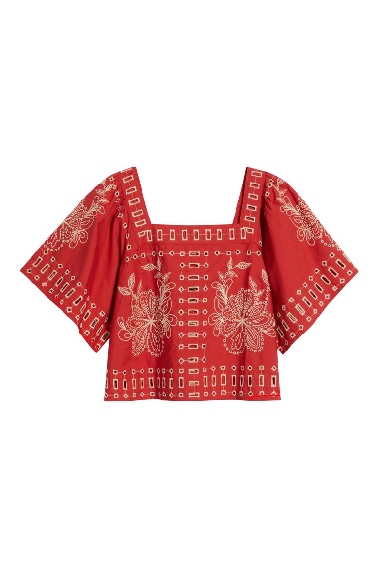 Laine Embroidered Eyelet Square Neck Cotton Top, Alternate, color, TERRACOTTA