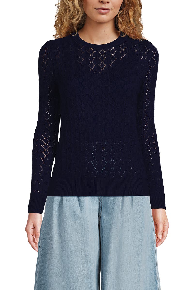 Lands' End Cotton Viscose Button Shoulder Modern Crew Sweater, Main, color, 