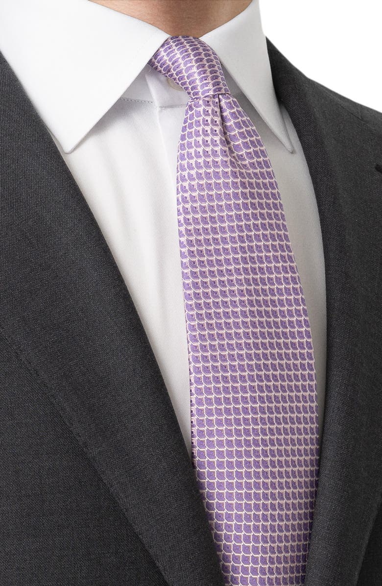 Eton Geometric Jacquard Silk Tie, Alternate, color, Light Purple