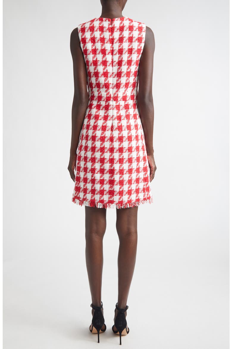 Textured Gingham Tweed Sheath Dress, Alternate, color, SCARLET/ BRIGHT WHITE