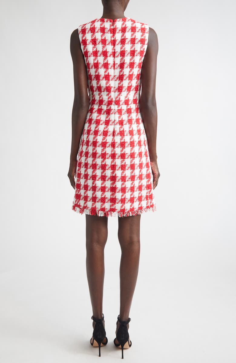 ST. JOHN Textured Gingham Tweed Sheath Dress, Alternate, color, Scarlet/ Bright White