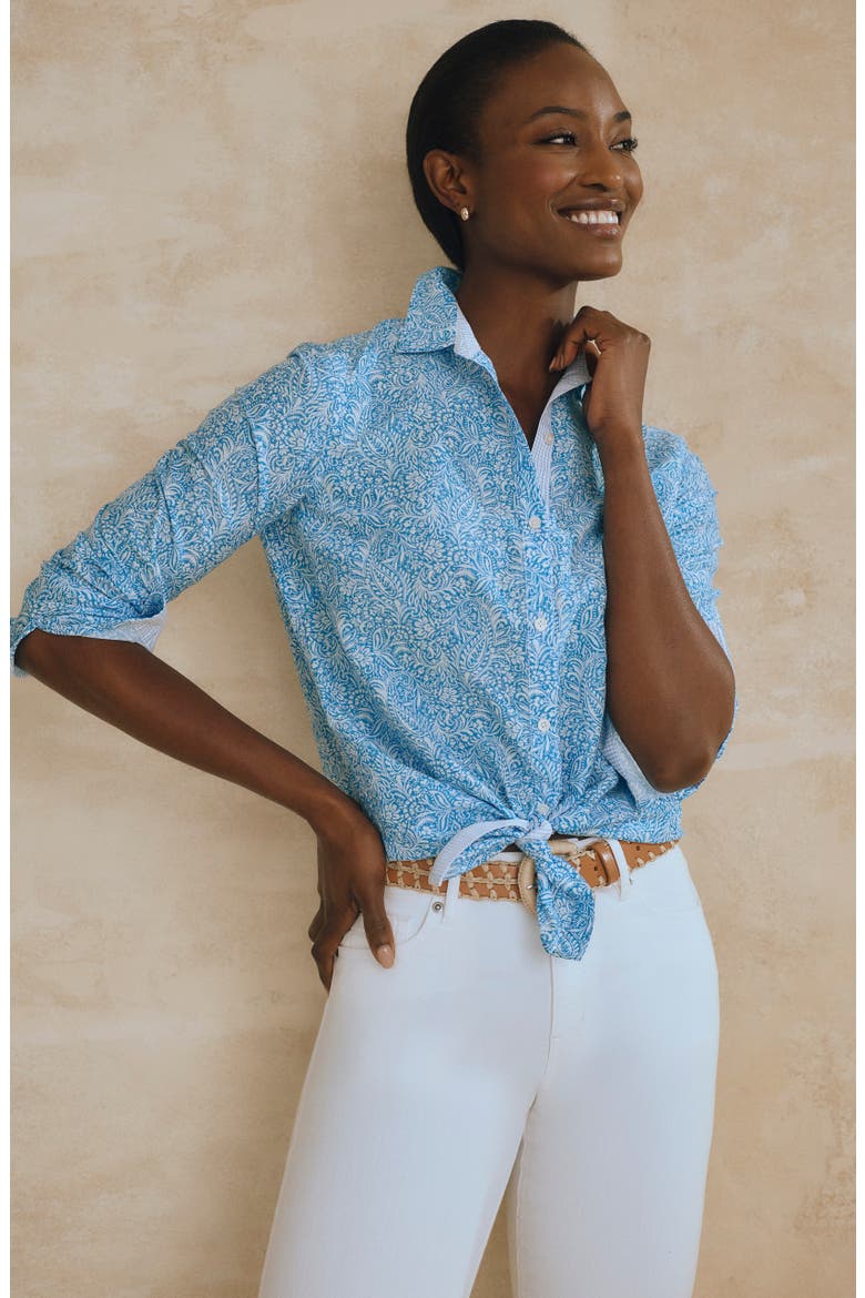 Britt Button Front Shirt, Alternate, color, BLUE/ WHITE