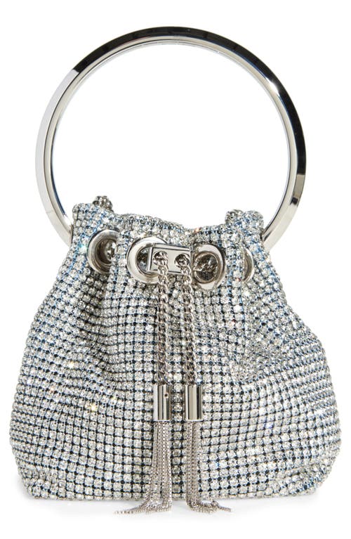 Jimmy Choo Micro Bon Bon Crystal Mesh Top Handle Pouch in Silver at Nordstrom