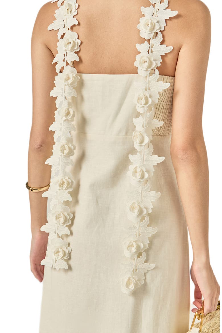 Flower Strap Sleeveless Linen Midi Dress, Alternate, color, CREAM