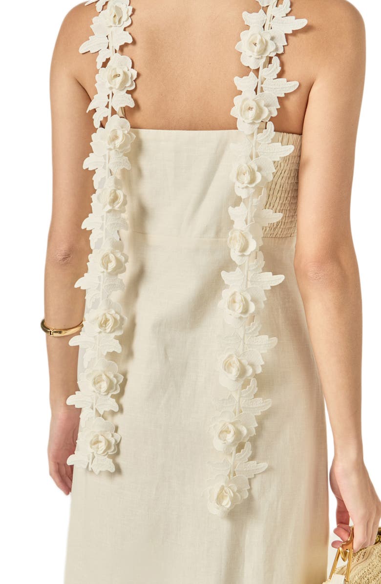 English Factory Flower Strap Sleeveless Linen Midi Dress, Alternate, color, Cream