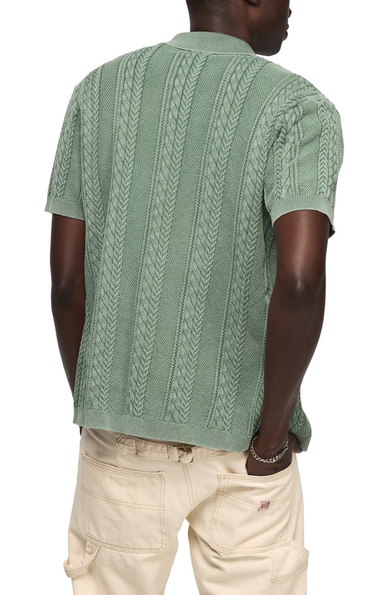 Lucky Brand Fisherman Knit Short Sleeve Button-Up Shirt, Alternate, color, Frosty Spruce