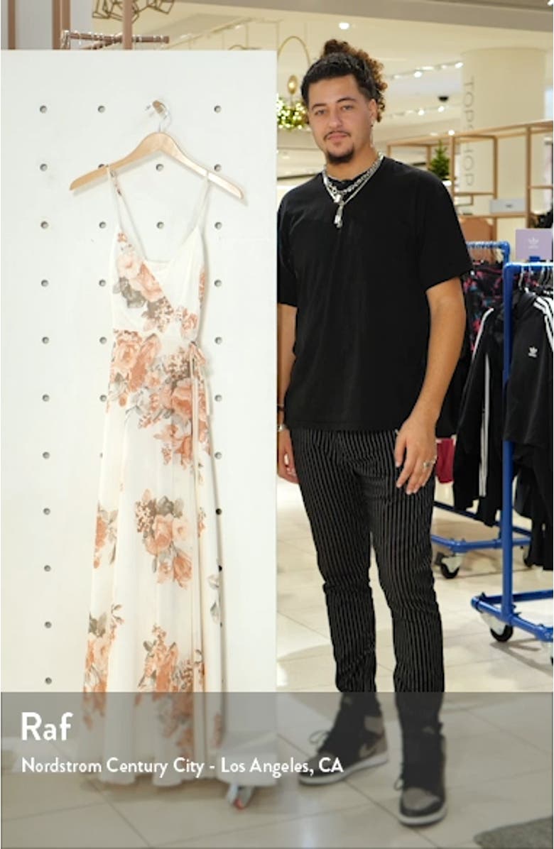 Elegantly Inclined Floral Print Wrap Gown, sales video thumbnail