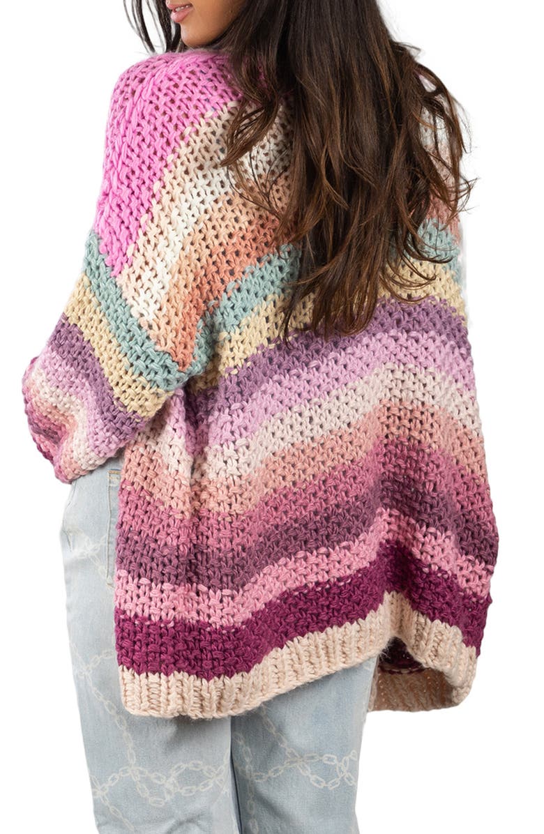 SAACHI Mayflower Stripe Crochet Cardigan, Alternate, color, Pink Multi