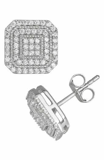 FZN Sterling Silver CZ Pavé Stud Earrings