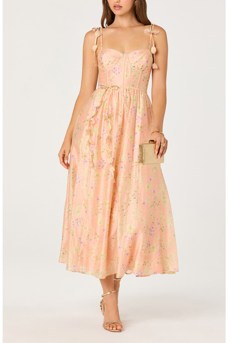 Halcyon Floral Print A-Line Dress, Main, color, PEACH FLORAL