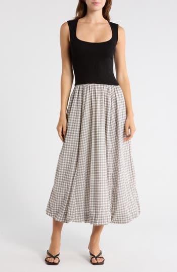 Blu Pepper Sleeveless Mixed Media Midi Dress in Black at Nordstrom Rack, Size Small
