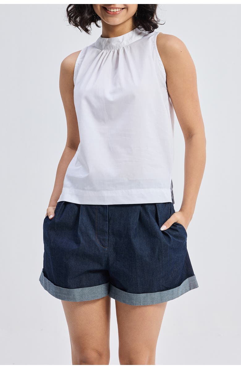 Reistor High-Neck Top with Gathers, Main, color, White