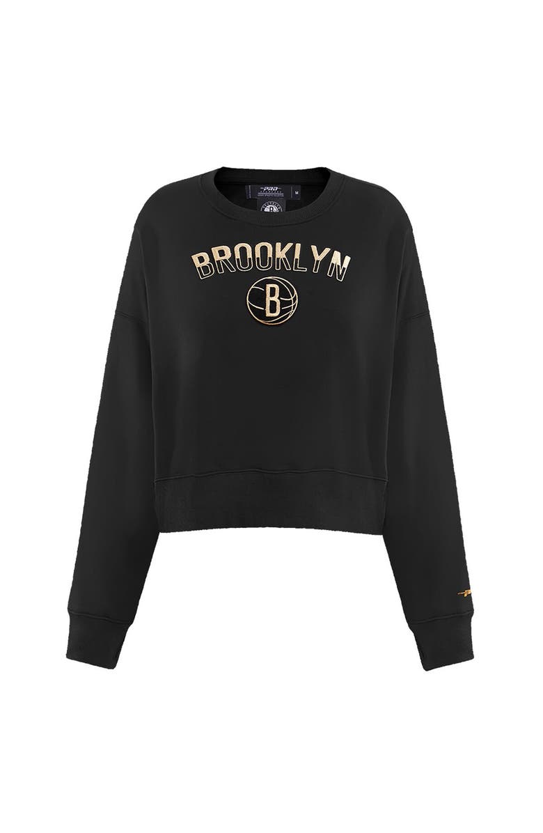 PRO STANDARD Women's Pro Standard  Black Brooklyn Nets Glam Cropped Pullover Sweatshirt, Alternate, color, Black