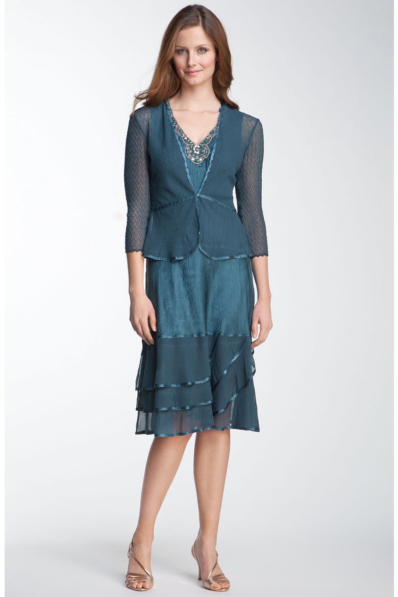 Beaded Charmeuse & Chiffon Dress with Jacket, Main, color, MEDITERRANEAN