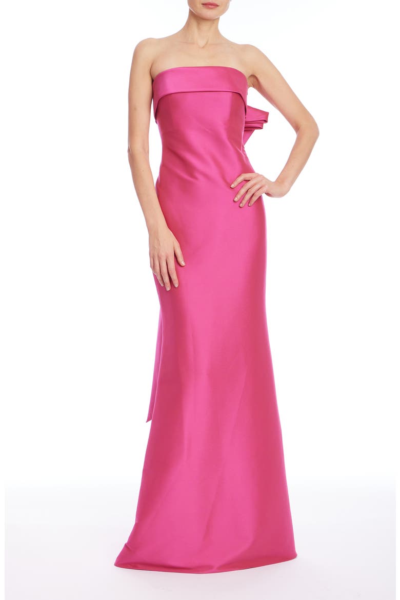 Bow Strapless Mermaid Gown, Main, color, HOT FUCHSIA