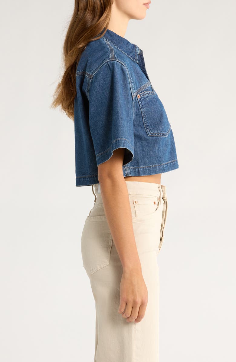 Re/Done Oversize Crop Denim Button-Up Shirt, Alternate, color, Rustic Indigo