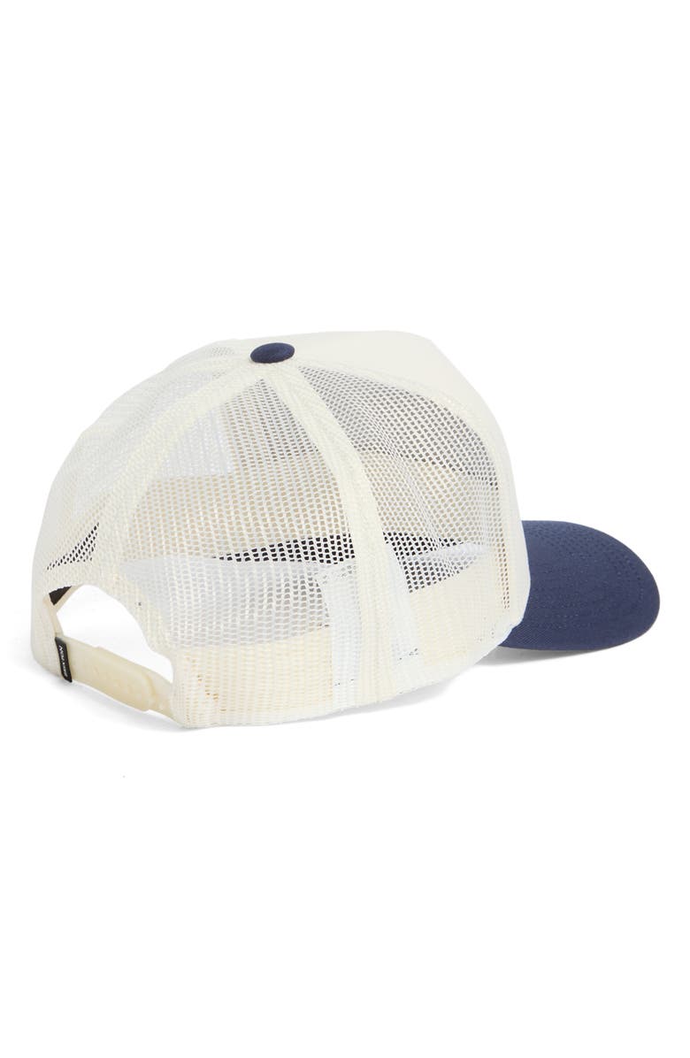 Brixton Hubal Netplus<sup>®</sup> Embroidered Logo Patch Snapback Trucker Hat, Alternate, color, Off White/ Midnight Blue