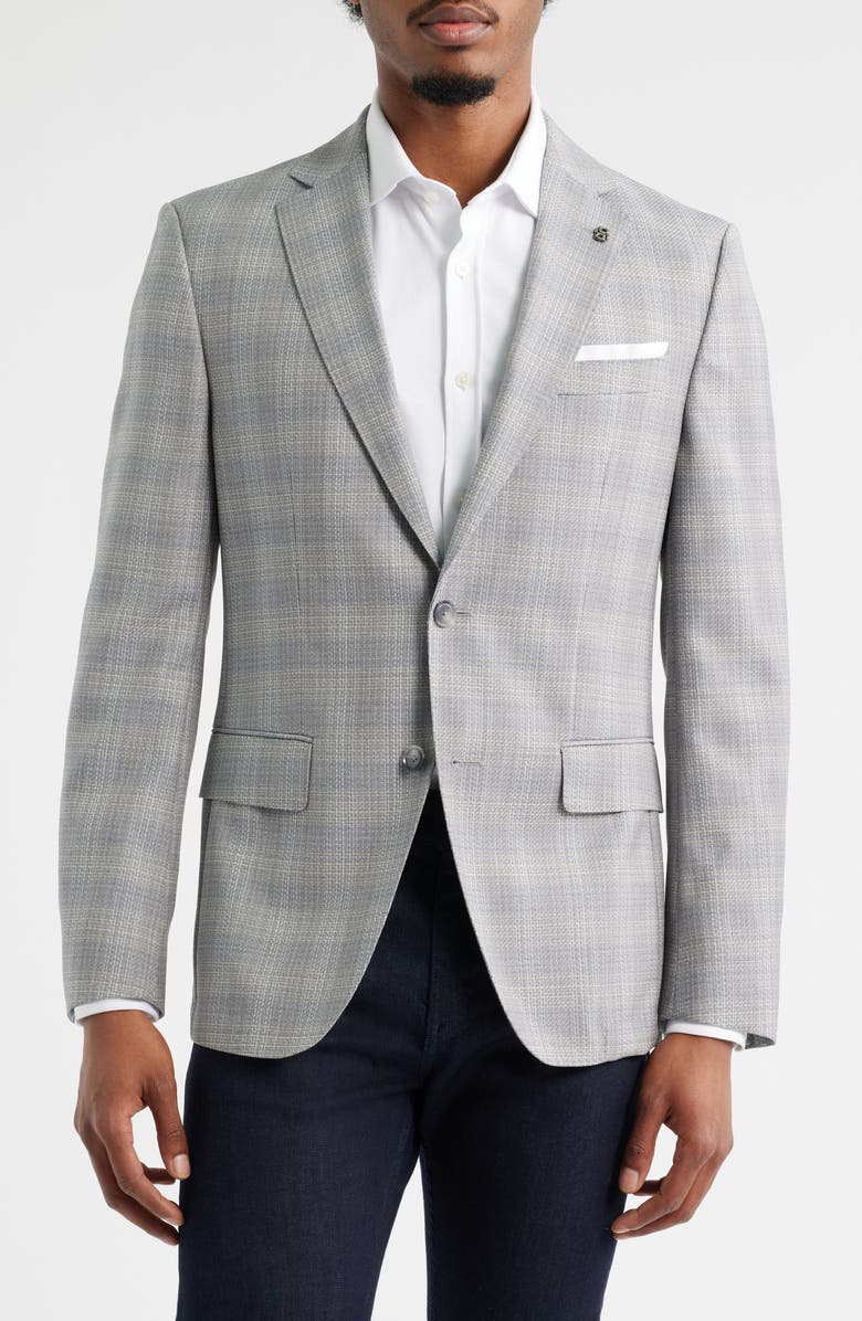 BOSS Hutson Plaid Virgin Wool Sport Coat, Main, color, Silver