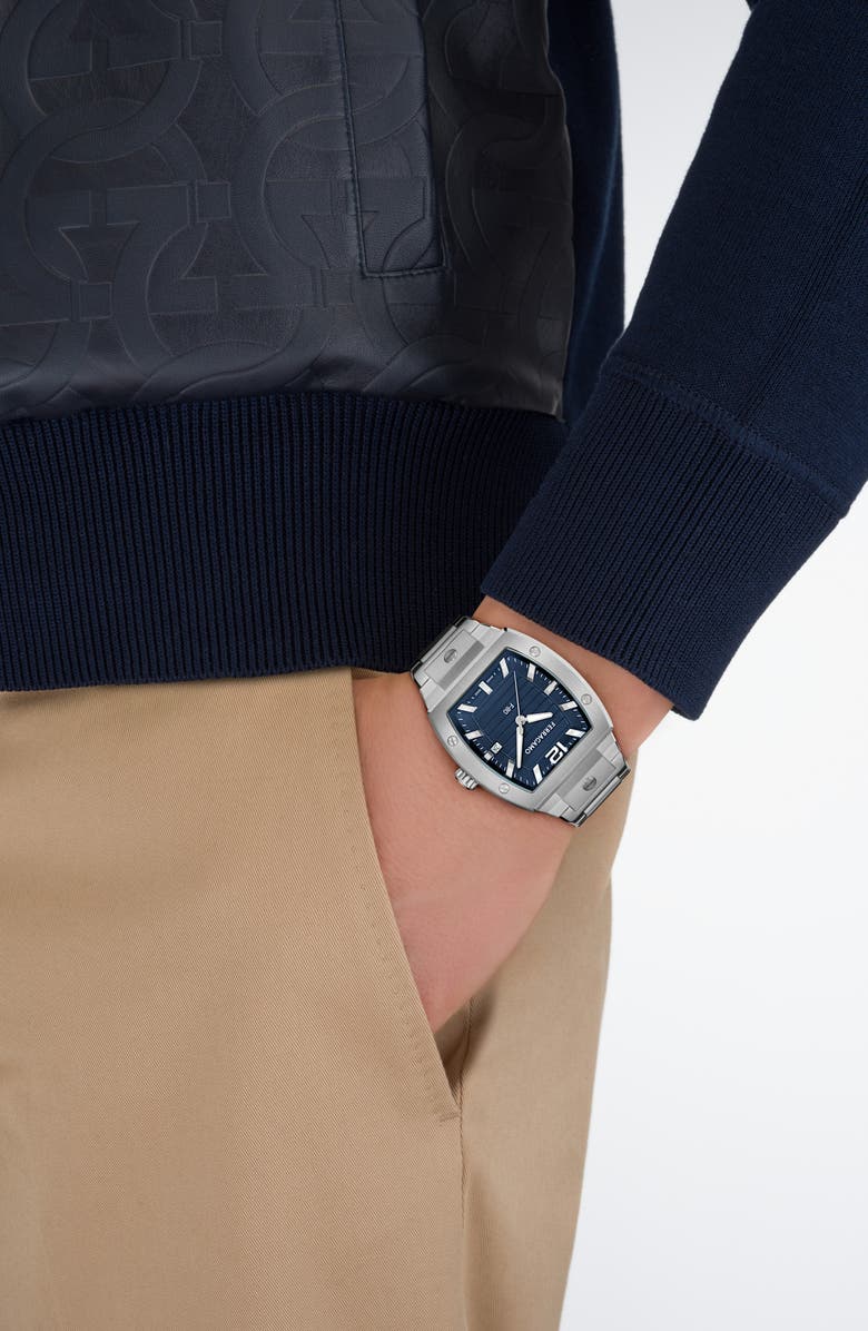 FERRAGAMO F-80 Tonneau Bracelet Watch, 42mm, Alternate, color, Ip Stainless Steel/Blue