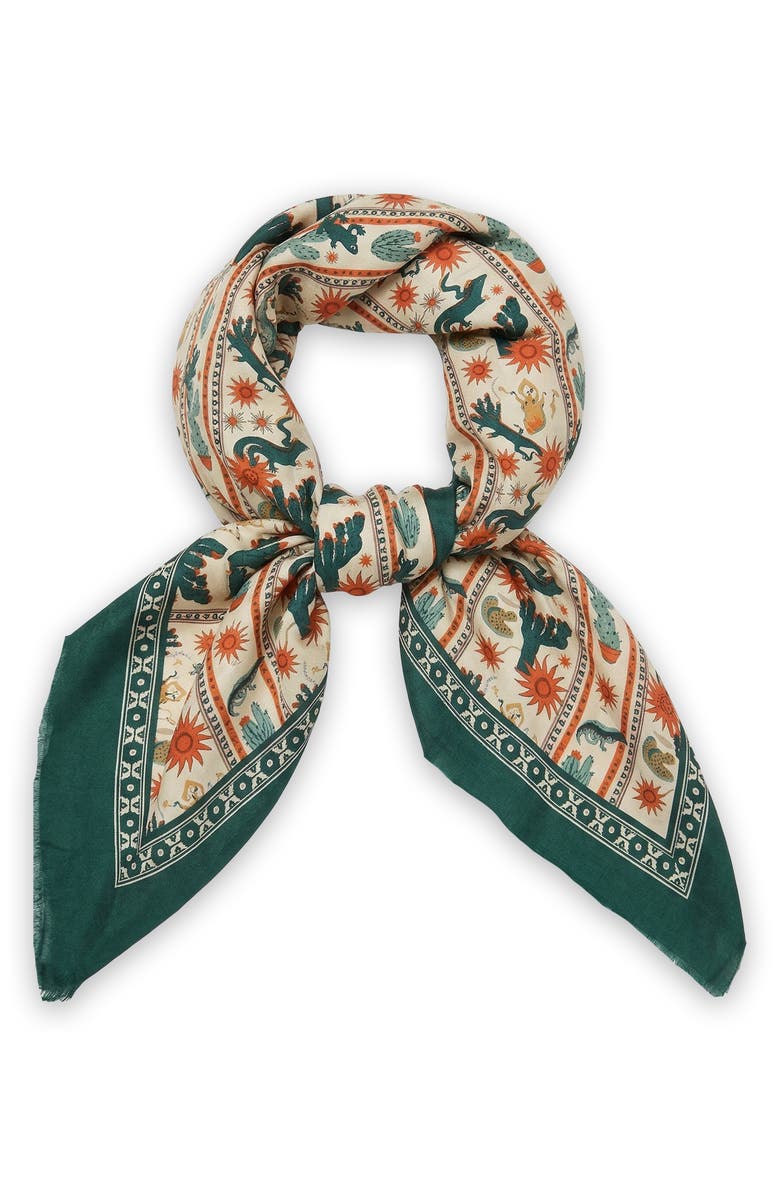 SAACHI Floral Border Square Bandana, Alternate, color, Cream/ Green Multi