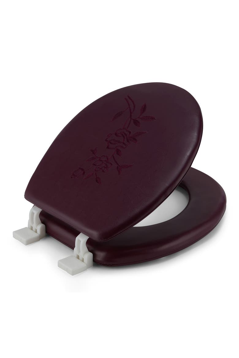 Embroidered Padded Soft Round Toilet Seat, Main, color, BURGUNDY