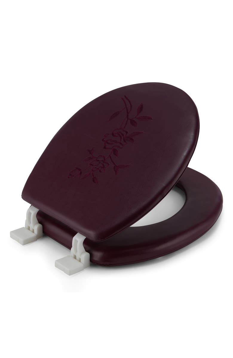 J AND V TEXTILES Embroidered Padded Soft Round Toilet Seat, Main, color, Burgundy